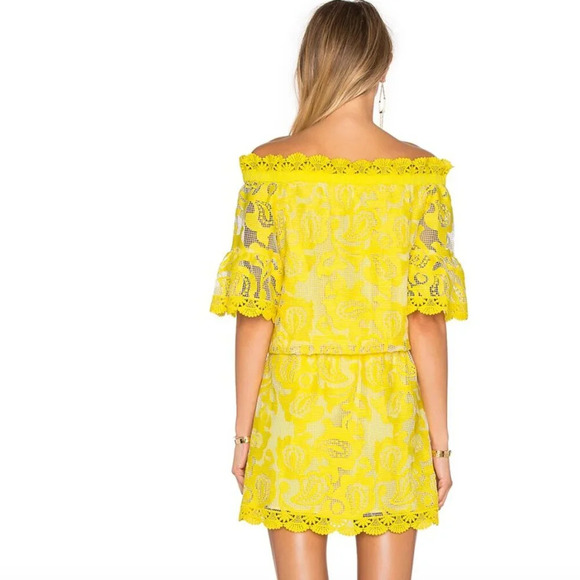 Alexis Kit Dress Short Mini Floral Lace Sleeveless Off The Shoulder Yellow XS - Picture 6 of 12